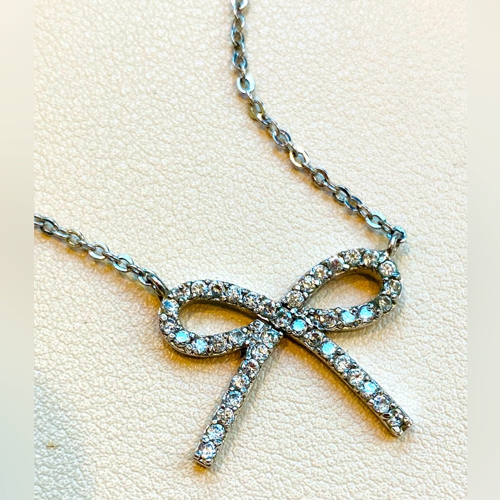 Silver CZ Tiffany Bow Style Adjustable Necklace